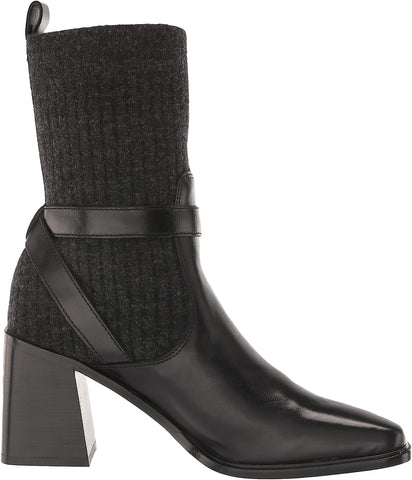 Sam Edelman Marci Black/Dark Grey Buckle Strap Wooven Ankle Fabric Heel Boots