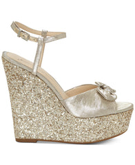 Jessica Simpson AMELLA Wedge Sandal Shimmer Silver High Platform Glitter Pump (5.5)