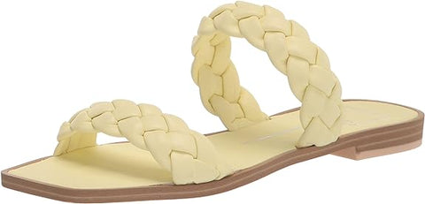 Dolce Vita Indy Lemon Cream Stella Slip On Open Square Toe Woven Straps Sandals