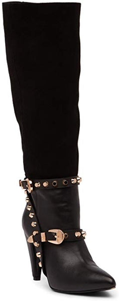 Ivy Kirzhner Parachute Black Leather Suede Pointed Toe Knee High Studded Boot