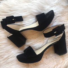 Louise Et Cie HANYA-R Ankle Strap Block Heel Platform Sandals BLACK