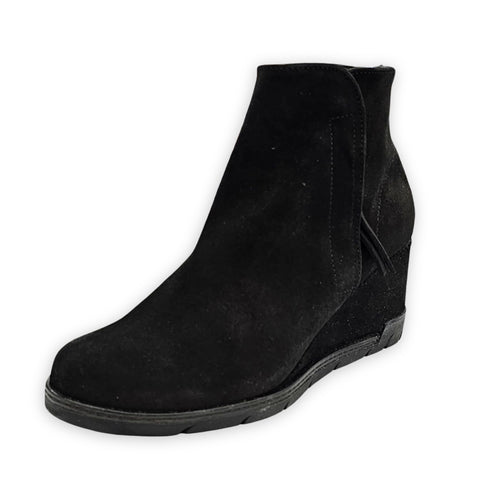 Eric Michael Margot Black Suede Fashion Zipper Wedge Rounded Toe Ankle Booties