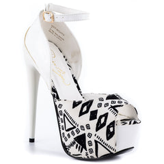 Privileged Hot Nights White print 6.5" stiletto Platoform Ankle Strap Pumps heel (7)