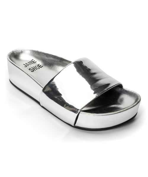 Jane and the Shoe, KAMILA Platform Slides, Silver Patent (9)
