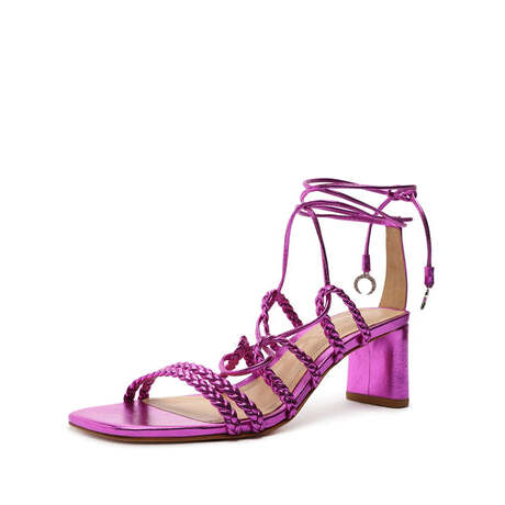 Schutz Lunah Mid Bright Violet Strappy Lace Up Open Toe Mid Block Heel Sandals