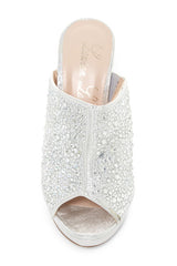 Lauren Lorraine Mimi Silver RhineStone Embellished Slide Mule Pump Dress Sandal