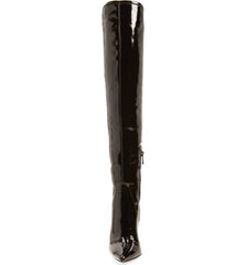 Jessica Simpson Loring Black Crinkle Patent Stretch Over the Knee Fitted Boot (6.5)