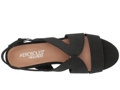 Aerosoles Appreciate Black Snake Slingback Round Open Toe Cork Wedge Sandal