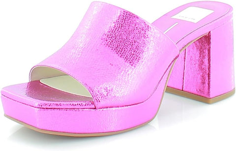 Dolce Vita Marsha Electric Pink Crackled Stella Squared Toe Block Heeled Sandals