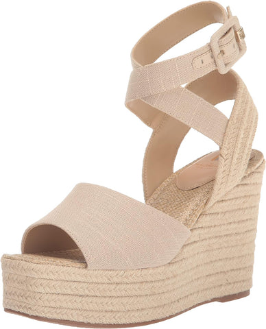 Sam Edelman Vada Natural Ankle Strap Squared Open Toe Wedge Heeled Sandals