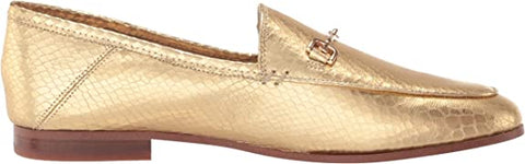 Sam Edelman Loraine Gold Boa Metallic Almond Toe Slip On Stacked Heel Loafers