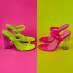 Cape Robbin Macaroon Neon Lime Stretchy Strappy Lucite Transparent Mule Sandals