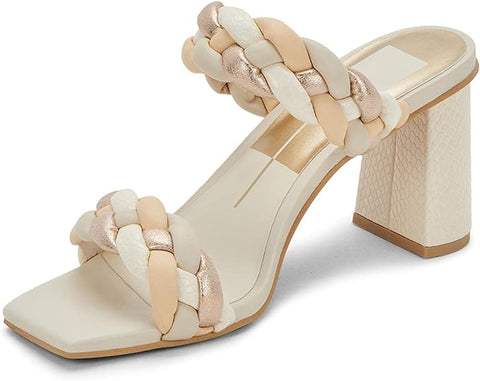 Dolce Vita Paily Ivory Multi Stella Slip On Squared Open Toe Heeled Sandals