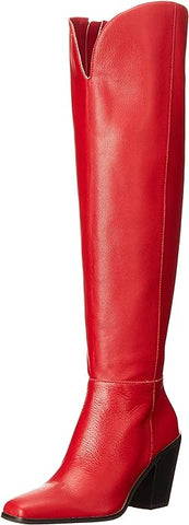Jessica Simpson Ravyn Richest Red Squared Toe Stacked Block Heel Knee High Boots