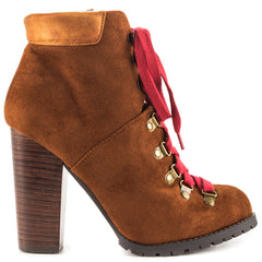 Luichiny Anna may IMI Suede Lug Sole Lace Up Combat Stacked heel Ankle Booties (11, Whiskey)