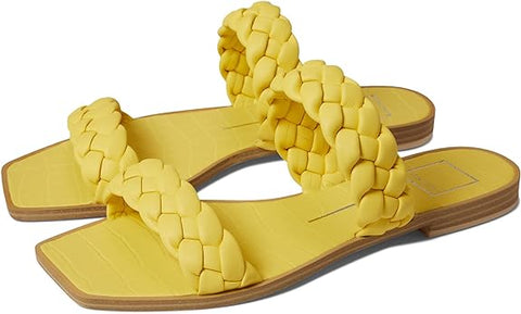 Dolce Vita Indy Yellow Stella Slip On Open Square Toe Woven Straps Flat Sandals