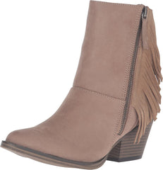 MIA Women's Jerry Ankle Bootie Stone Taupe Suede Pointed Toe Fringe Bootie