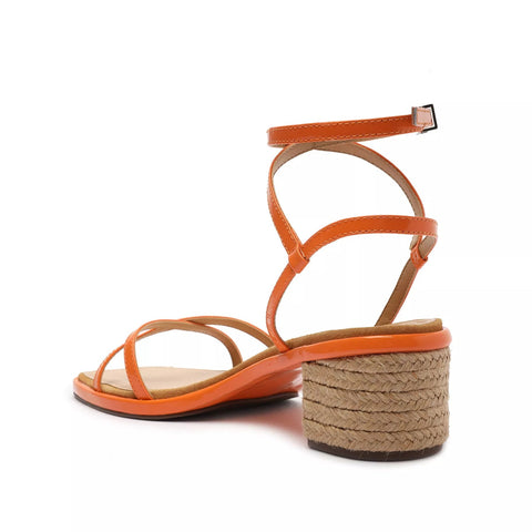 Schutz Narah Mid Orange Open Toe Cross Buckle Ankle Strap Block Heeled Sandals