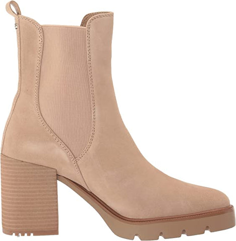 Sam Edelman Rollins Sesame Stacked Block Heel Pull On Almond Toe Ankle Boots