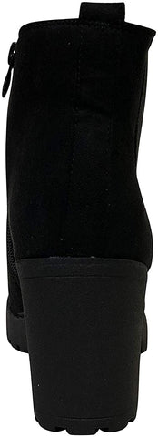 Refresh Club-01 Black Suede Elastic Panel Brown Slip On Chunky Heel Ankle Boots