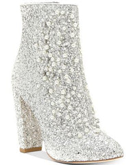 Jessica Simpson Starlite Pearl-Embellished Booties silver Glitter Bootie
