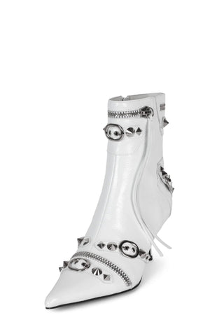 Jeffrey Campbell Alt-Rock White Silver Kitten Heel Pointy Toe Spiky Fashion Boot