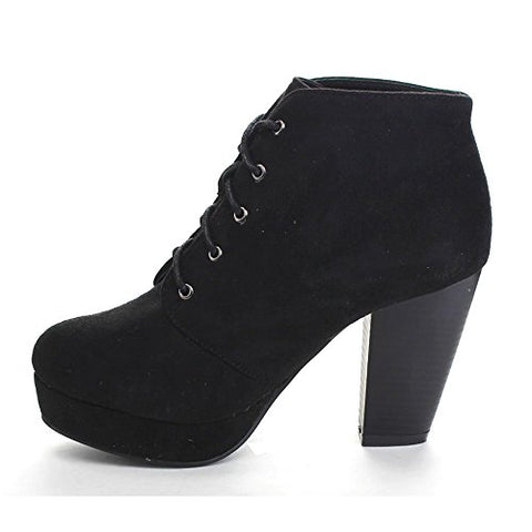 Forever Camille-86 Black Fashion Block Mid Heel Comfort Stacked Ankle Booties