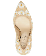 Jessica Simpson White Combo Daisy Flowered Heels Pointed Toe Pumps
