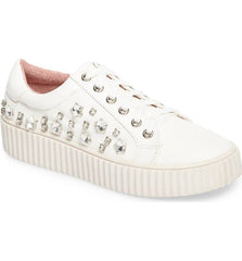 Lauren Lorraine Pam White Embellished Platform Lace Up Rhine Stone Chic Sneakers