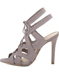 Schutz Lenna Mouse Lace Up High Heel Grey Leather Tie Up Sandals