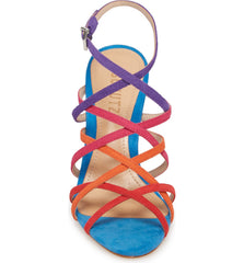Schutz Lizbeth Multi Colored Suede Slim Criss-Cross Open-Toe Heeled Sandals