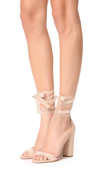 Schutz Chic Velvet Rose Pink Wraparound Strap Ankle Tie Block Heel Sandals