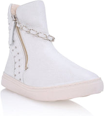 Schutz Women's Abba White Leather Fur Lined High Top Ankle Bootie Sneakers