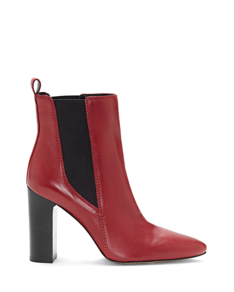Vince Camuto Britsy Ankle Boot Rouge Red Leather Pointed Toe Block Heel Bootie