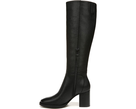 Sam Edelman Elsy Black Leather Stacked Block Heel Knee High Retro Dress Boots
