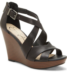 Jessica Simpson Jakayla Black Leather open Toe Platform Wedge Sandals