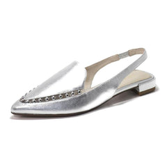 Cecelia New York Cleo Embellished Slingback Pointed Flat SILVER Clear