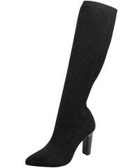 Charles David Dalton Black Fitted Stretch Pointed Toe Diamond Knit Tall Boots