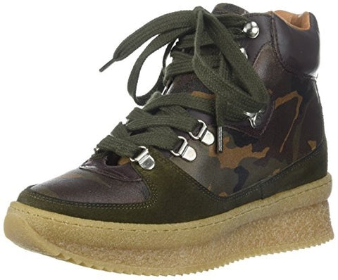 Shellys London Tristen Camo Suede Ankle Sneaker Lace up Wedge Booties