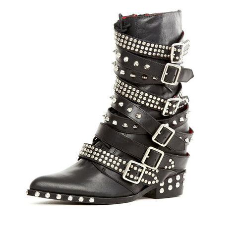 Jeffrey Campbell Draco Stud Hidden Wedge Pointed Embellished Moto Leather Boots