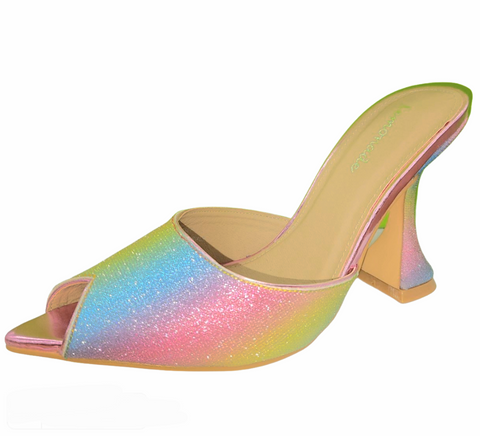 Luxemoda Jetset Rainbow Glitter Peep Toe Pyramid High Heel Fashion Sandals