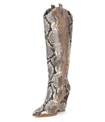 Jessica Simpson Havrie Fashion Totally Taupe Snake Knee High Pointy Dress Boots