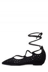 Jeffery Campbell Atsuko Cut Black Circle Cut Suede Wrap Tie Up Pointed Toe Flats (8)
