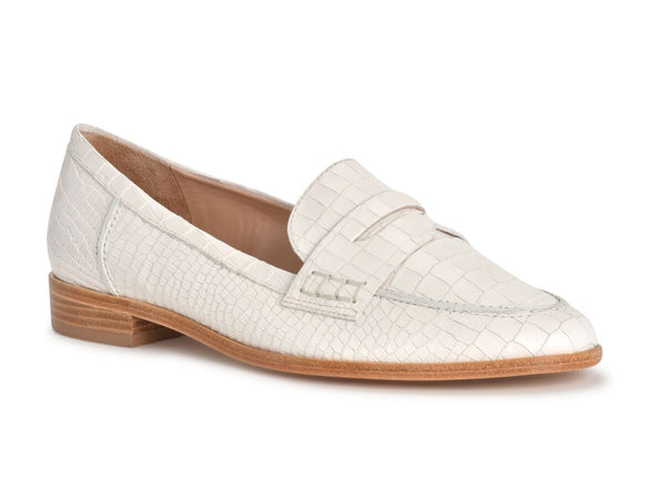 Schutz Dora Pearl White Leather Flat Penny Almond Toe Loafer
