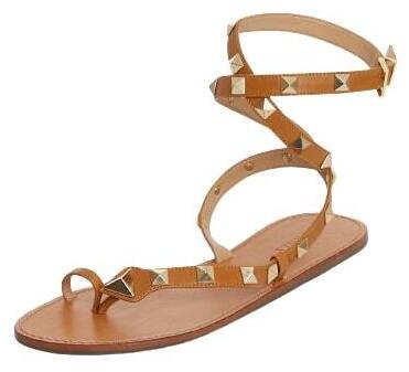 Schutz Courtney Studs Brown Open Toe Ankle Lace Up Buckle Straps Flat Sandals