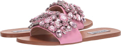 Steve Madden Brionna Slides Oversize Rhinestone Adorns Slip On Flat Sandals Pink