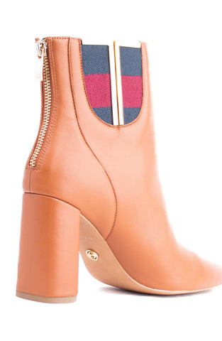 Cecelia New York Sanaz Cognac Color Side Flap Pointed Toe Block Heel Boots