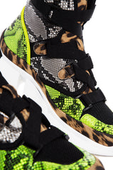 Cape Robbin Superstars Leopard Multi Lace Up Platform Fashion Sneakers Bootie