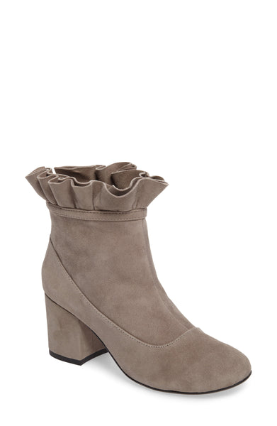 Cecelia New York Mackie Grey Suede Ruffle Design Block Heel Designer Ankle Boot (6)
