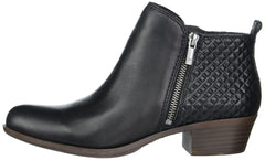 Lucky Brand Basel Black Leather Block Heel Almond Toe Block Heel Ankle Bootie